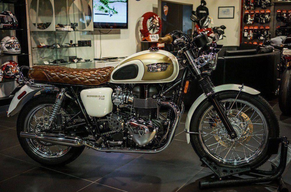 Cream and gold Bonneville, a Southern California Motorcycles custom build