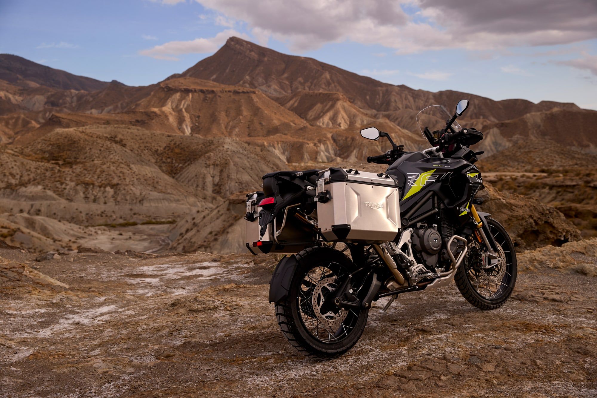 The Tiger 1200 Rally Pro Desert Edition, photographed by Triumph