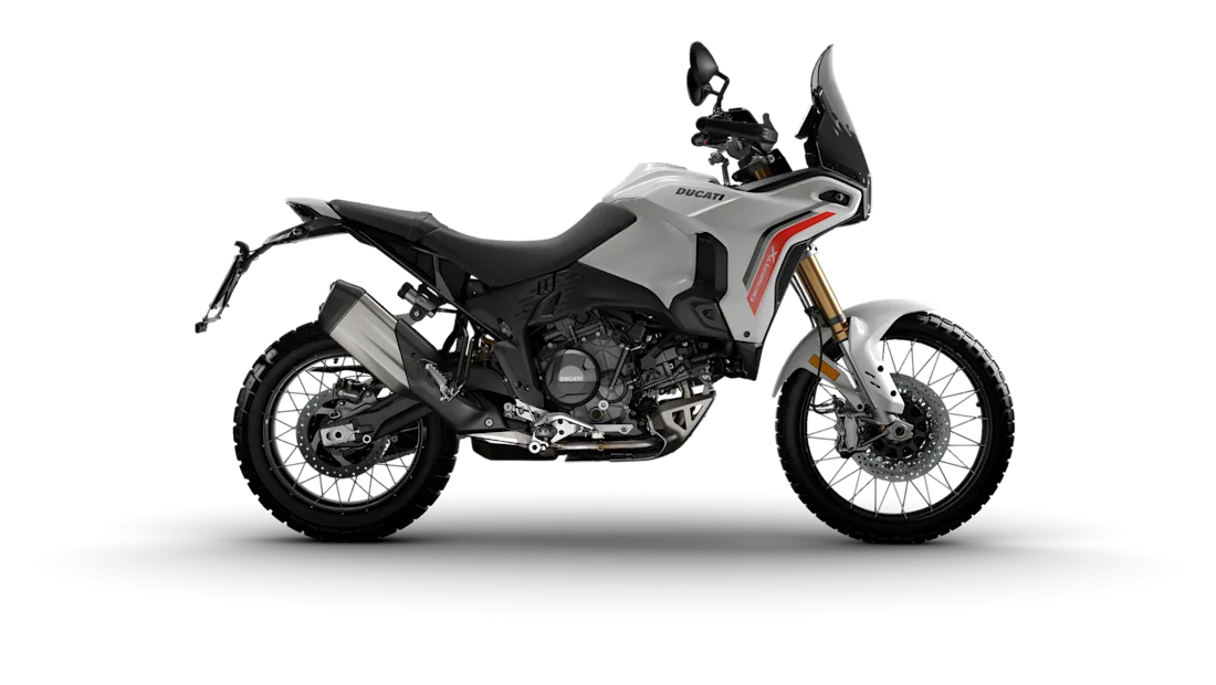 2027 Ducati DesertX in Matt Star White Silk, studio rendering