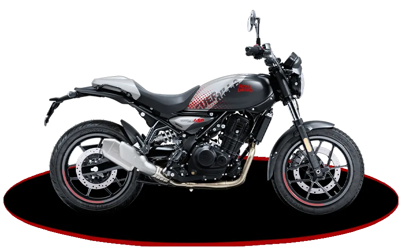 2027 Royal Enfield Guerrilla 450 Apex in Apex Black, studio image by Royal Enfield
