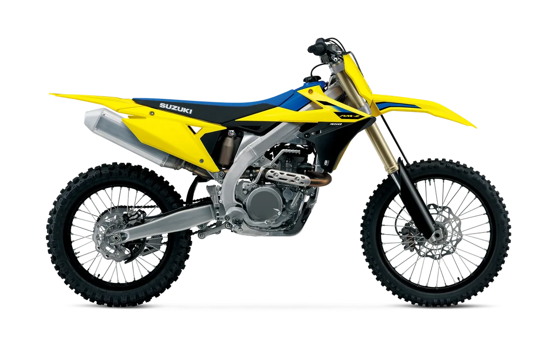 2027 Suzuki RM-Z250 / RM-Z450 in Champion Yellow No. 2, studio rendering
