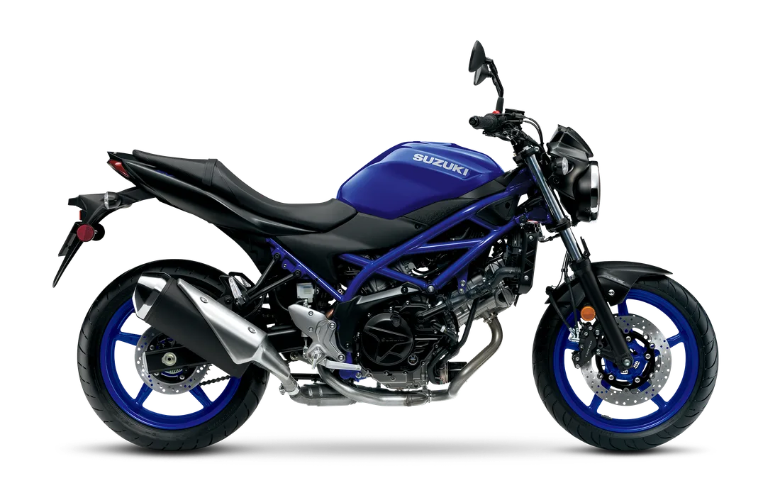 2026 Suzuki SV650 in Pearl Vigor Blue / Metallic Matte Black No.2, studio rendering