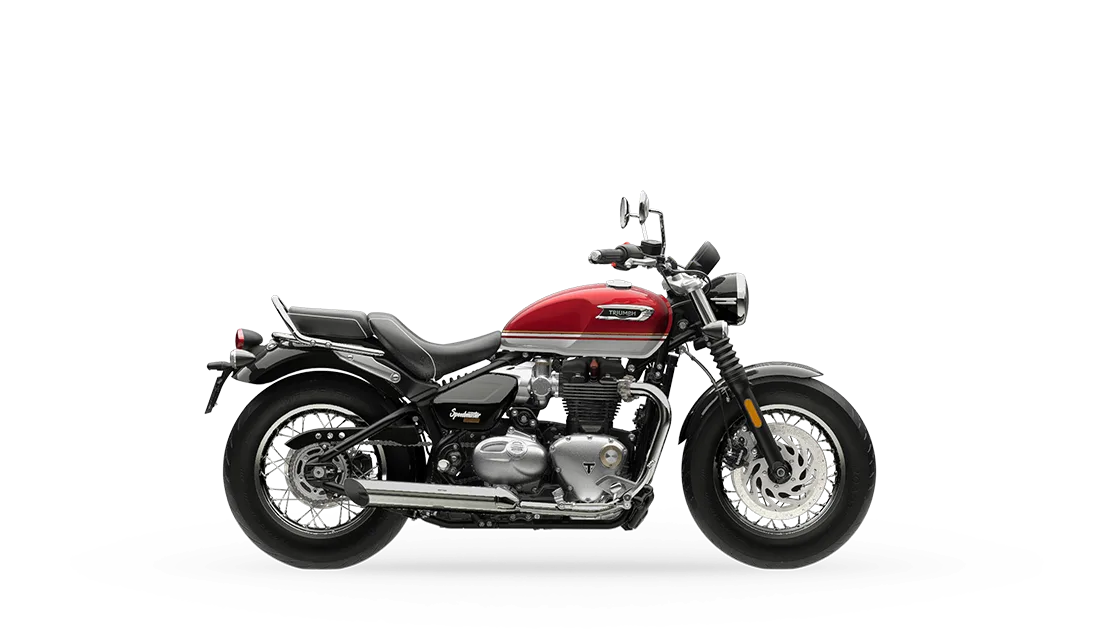 2026 Triumph Bonneville Speedmaster in Carnival Red / Crystal White, studio rendering