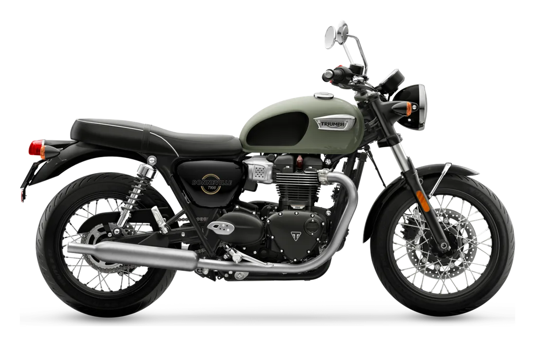 2026 Triumph Bonneville T100 in Stone Grey, studio image by Triumph