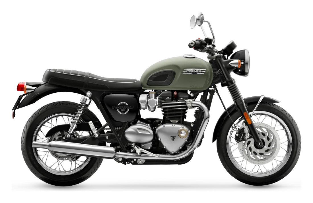 2026 Triumph Bonneville T120 in Stone Grey, studio image by Triumph