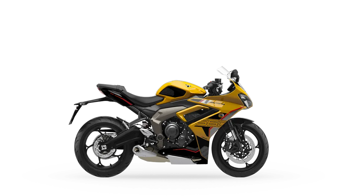 2026 Triumph Daytona 660 in Cosmic Yellow / Sapphire Black, studio rendering