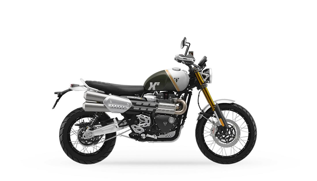 2026 Triumph Scrambler 900 and 1200 in Matte Khaki Green, studio rendering
