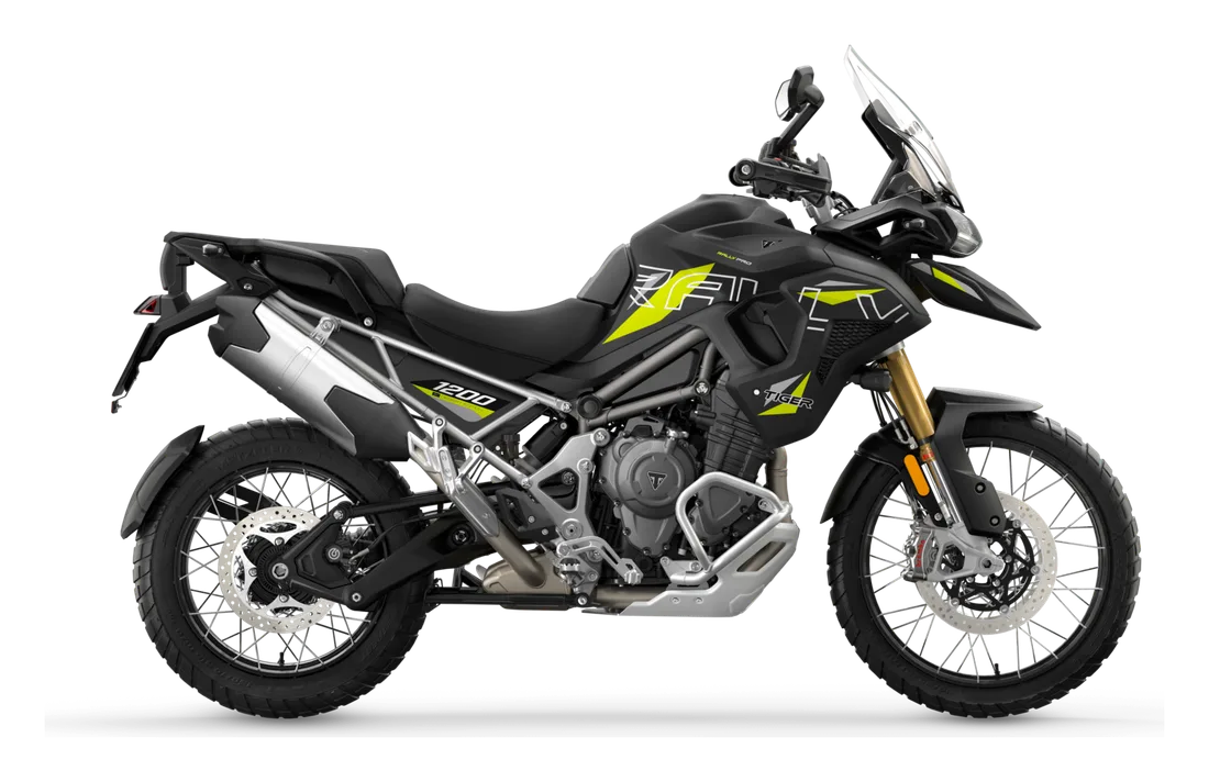2026 Triumph Tiger 1200 Rally Pro Desert Edition in Satin Granite, studio image by Triumph