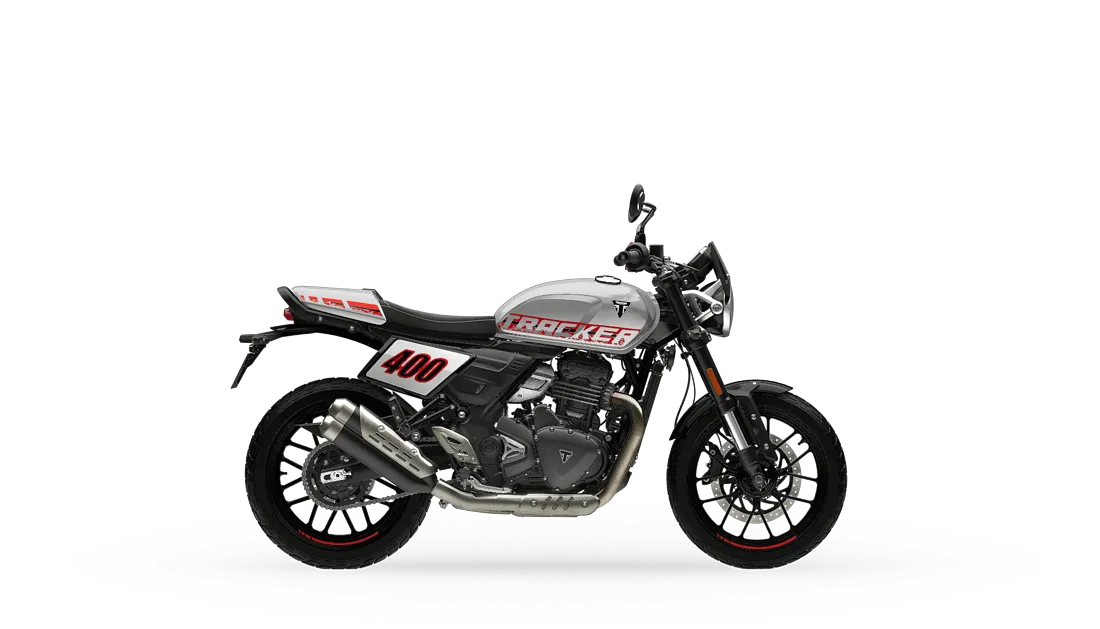 Triumph Tracker 400 in Aluminum Silver, studio rendering