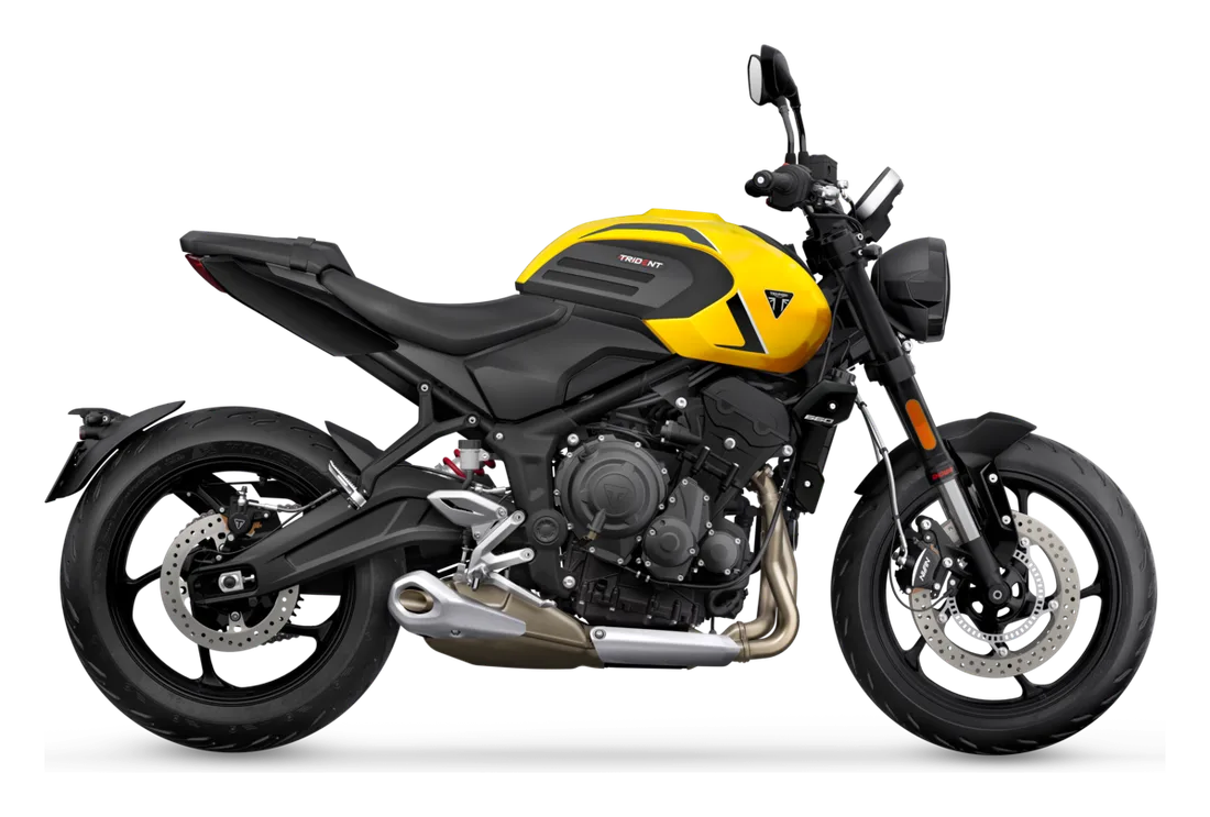 2026 Triumph Trident 660 in Cosmic Yellow, studio image by Triumph