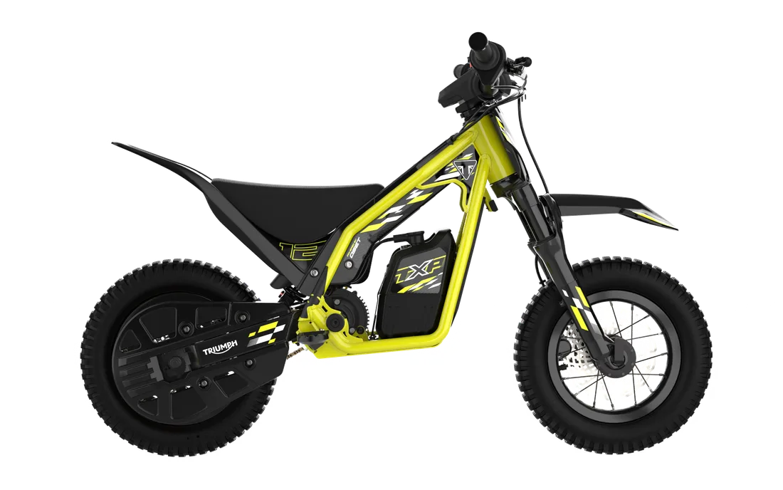 2026 Triumph TXP youth electric in Triumph Performance Yellow / Graphite, studio rendering